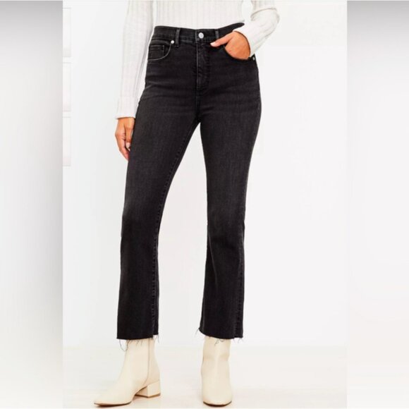 Loft High Waist Kick Crop Black Jeans 34/18 Petite - Picture 1 of 10